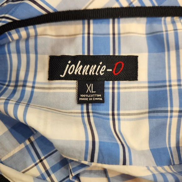 Johnnie O Shirt Mens XL Blue White Plaid Button Down West Coast Prep Surfer - Picture 6 of 14